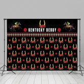 Lofaris Black Repeated Horseshoe Rose Kentucky Derby Backdrop